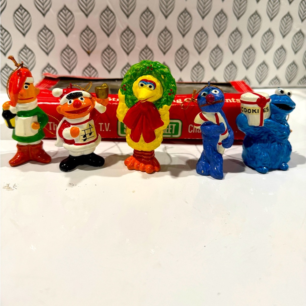 Vintage 1970s Sesame Street ornaments.